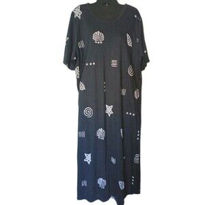 Only Necessities Maxi Dress Size A8 Ocean Fish Shell Print Kaftan Wearable Art